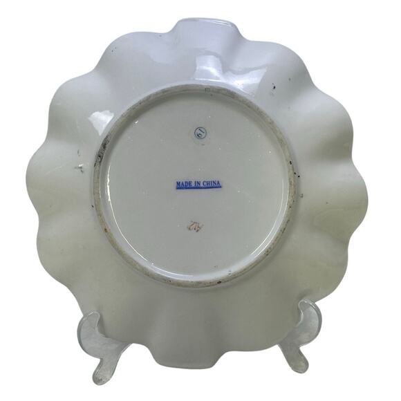 Large Satsuma Style Vintage Mid Century Cloisonne Ruffle Edge 10.25" Bowl - Picture 8 of 8